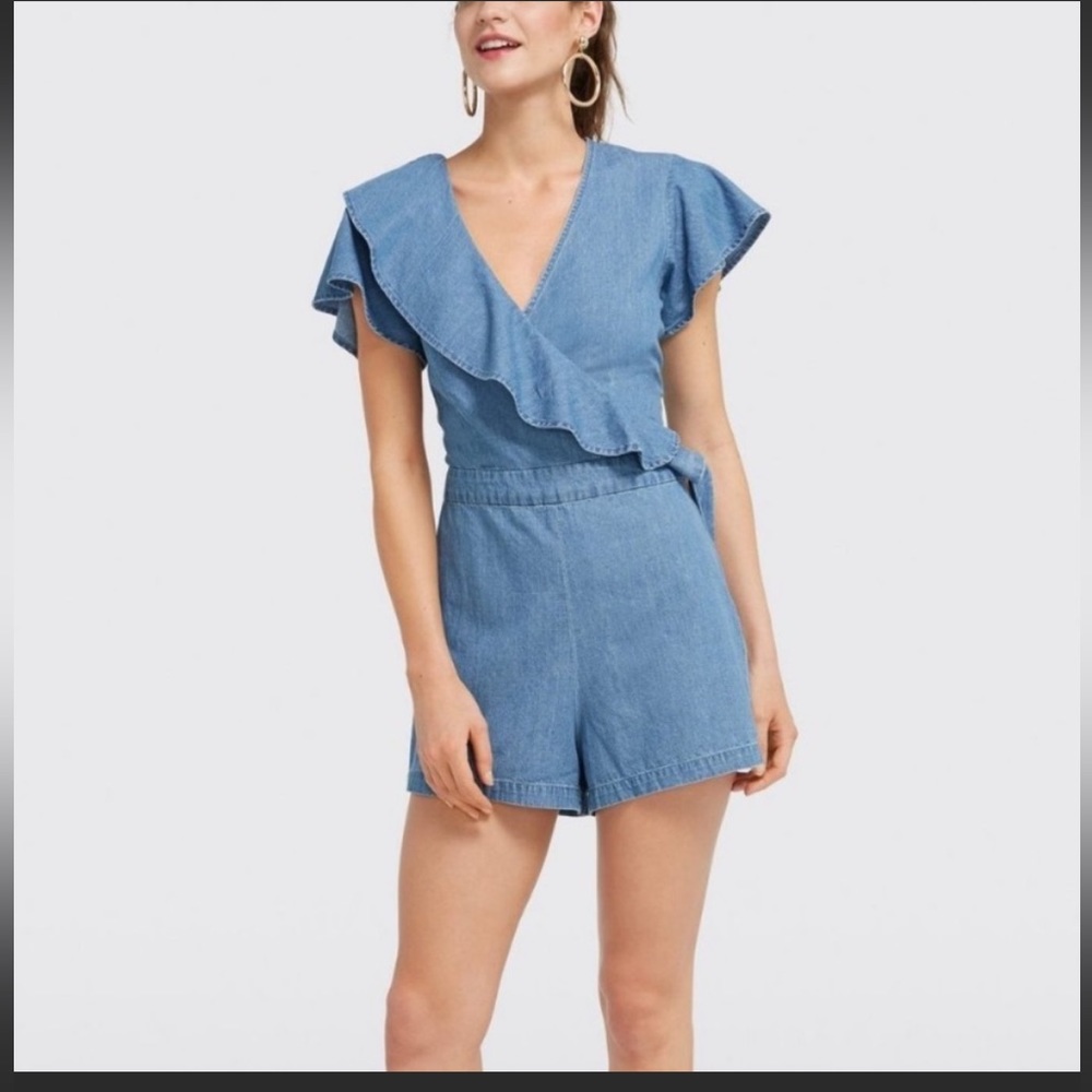 Draper James Chambray Ruffle Wrap Romper